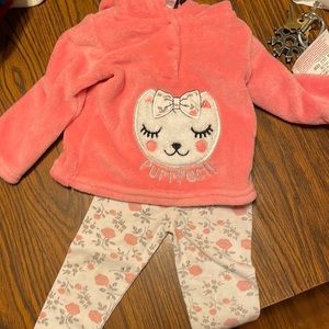 Girls ddg darlings pink fleece cat hoodie with matching leggings size 12months